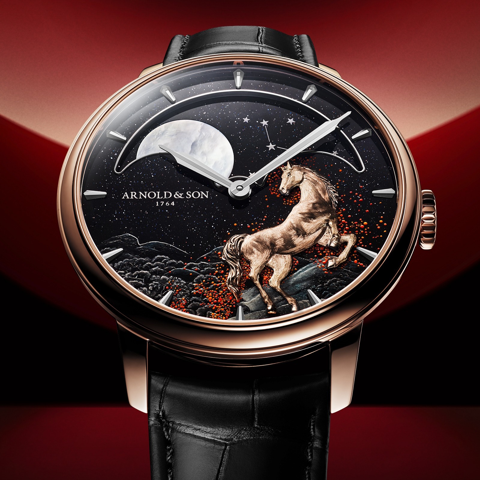 Arnold & Son Perpetual Moon 41.5mm Red Gold Year of the Horse Face Up